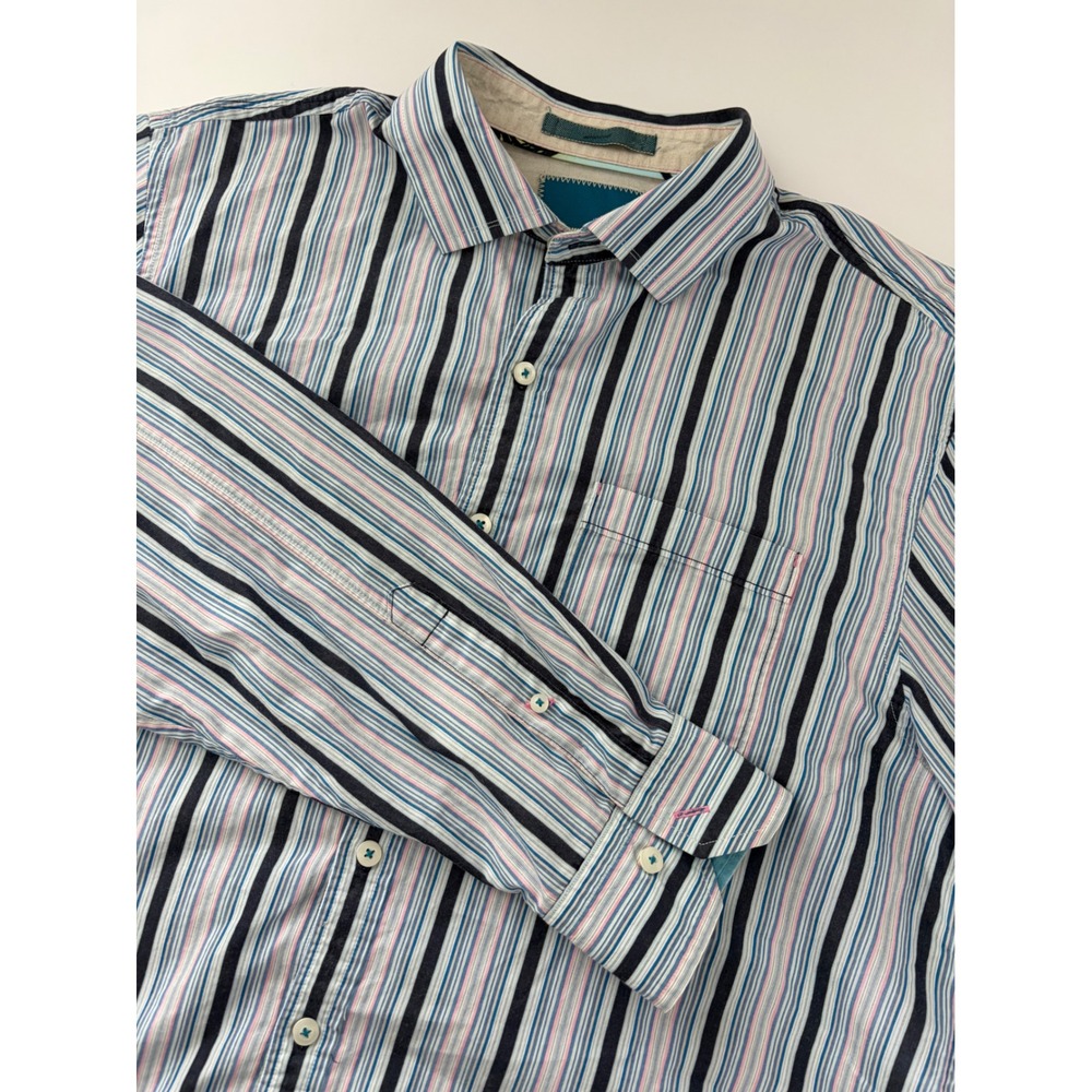 Tommy Bahama Island Modern Fit Mens Stripe Button Down Shirt Blue Pink